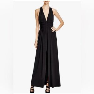 BCBGMaxAzria Danicka Deep V Neck Black Gown Maxi Dress Center Slit Size 2